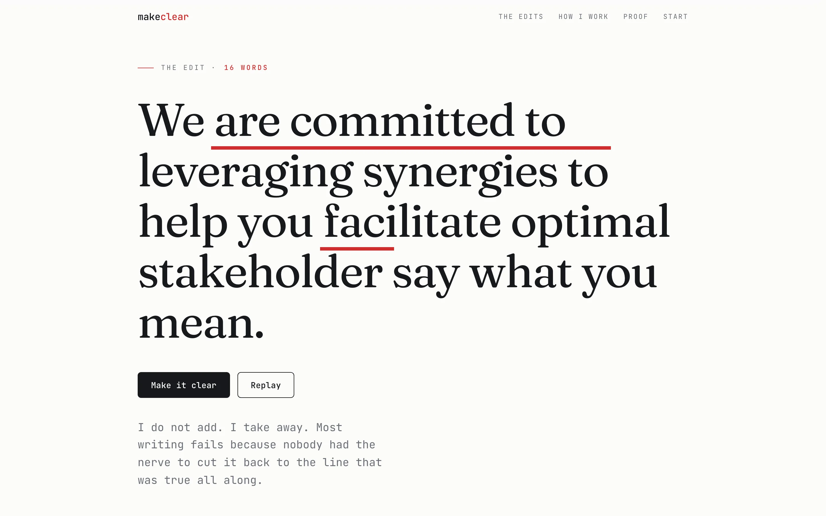 MakeClear — Strikethrough homepage screenshot
